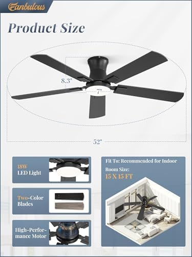 Fanbulous 52 inch Ceiling Fan with Light, Low Profile, App & Remote Control