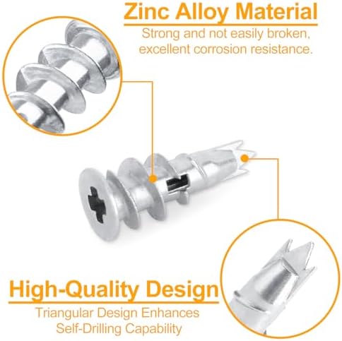 KURUI Metal Self Drilling Drywall Anchors, Shatter-Resistant Wall Anchors