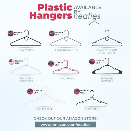 Plastic Hangers 30 Pack – Made in the USA – 6lb Capacity Standard Clothes Hangers with Strap Hooks for Dresses, Lingerie, Shirts, Pants, and Jackets – White