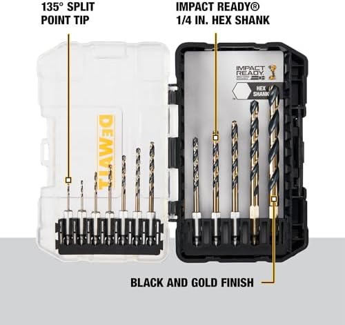 DEWALT 12 Pc Black and Gold Drill Bit Set, Premium Finish Impact Driver Bit Set for Metal, Plastic and Wood (DWAH1182)