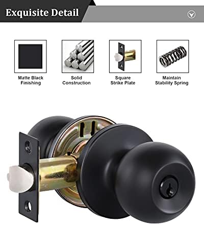 Lanwandeng Matte Black Door Knobs with Lock and Keys, Interior/Exterior Door Knob for Bedroom or Bathroom, Entry Door Lock