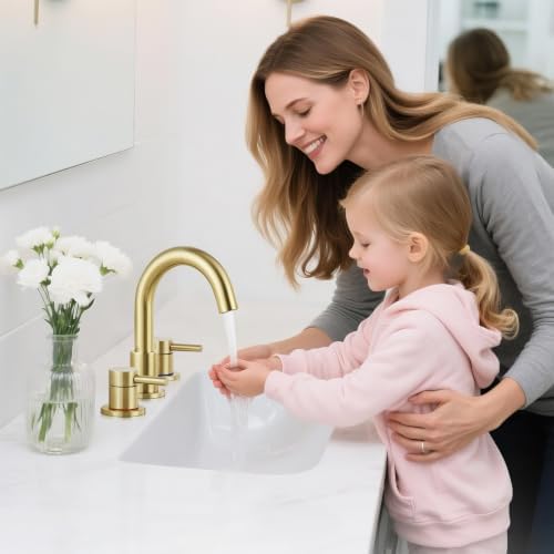Bathroom Faucet 3 Hole Brushed Gold, 2-Handle Widespread Faucet