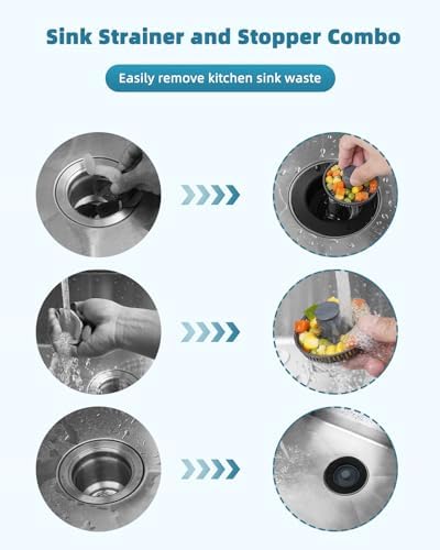 Universal 3 in 1 Kitchen Sink Drain Strainer Stopper Combo, Matte Black