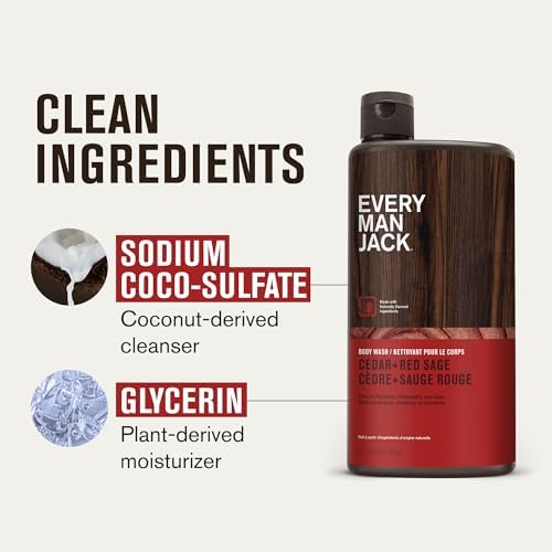 Every Man Jack Hydrating Body Wash for Men, Cedar Red Sage, 2pk