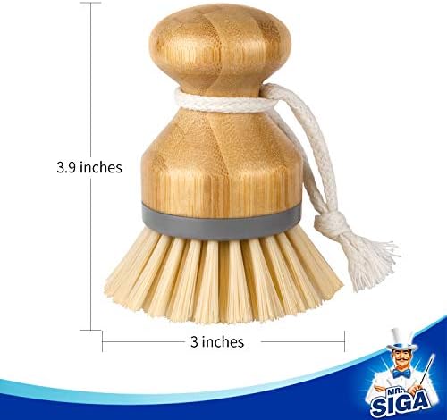 MR.SIGA Bamboo Palm Brush, Dish Scrub Brush, Bamboo Dish Brush, Pack of 2