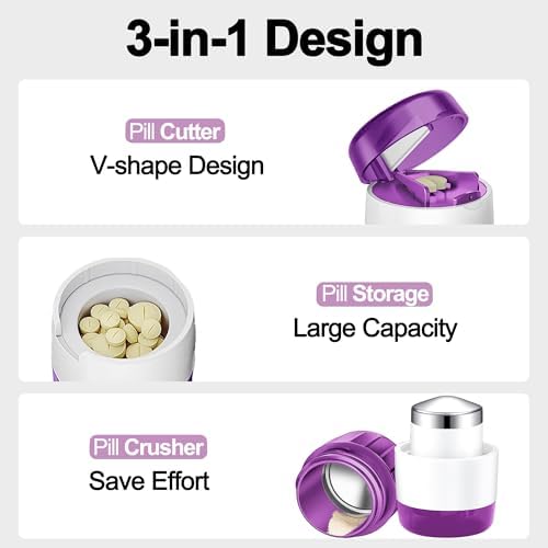 DUBSTAR 3-in-1 Pill Crusher Fine Powder Pill Grinder Pill Cutter Purple