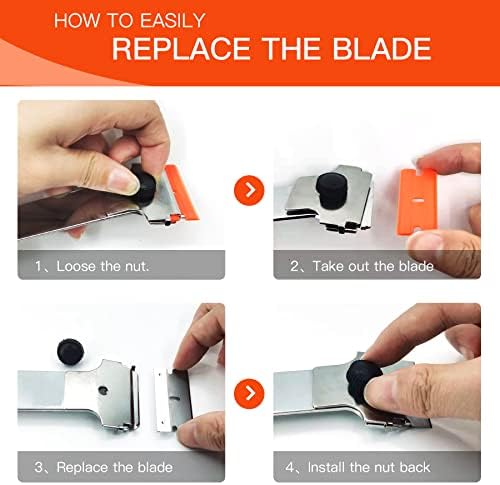 DEKEones Razor Blade Scraper, Long Handled Scraper Tool with 10 Extra Replacement Blades, Razor Scraper Remover for Cleaning Sticker, Paint, Caulk from Window, Car, Glass, Windshield, Stove