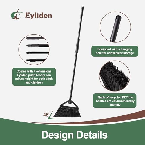 Eyliden Angle Broom with 57" Long Handle, Outdoor Indoor, Black