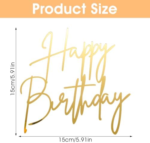 1PCS Gold Happy Birthday Cake Topper, Acrylic Happy Birthday Cake Sign Party Decorations Cupcake Toppers for Anniversary, Bridal Shower, Party Desserts Pastries Supplies​