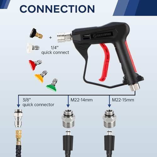 Short Pressure Washer Gun with 1/4" QC,with 5 Spray Nozzle Tips