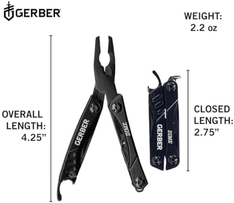 Gerber Dime 12-in-1 Mini Multitool Pliers, Pocket Knife,Bottle Opener,Black
