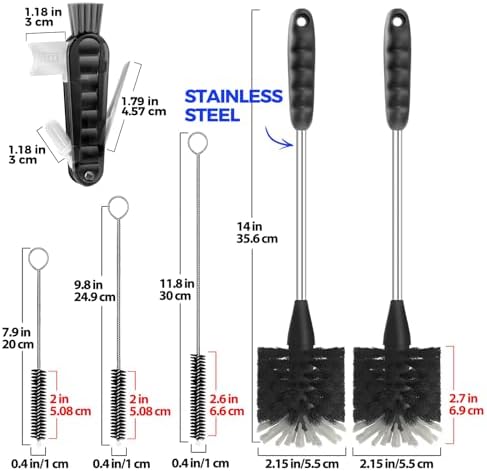 Holikme 6 Pack Bottle Brush 14" Stainless Steel Straw Cleaner Brush,Black