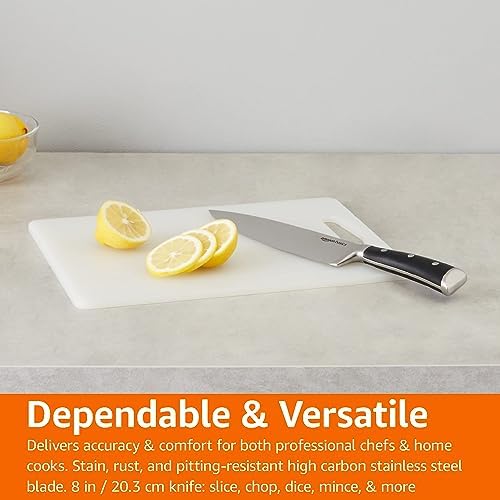 Amazon Basics Classic 8-inch Full Tang High Carbon Stainless Steel Chef's Knife, Multipurpose Kitchen Knife with Three Rivets, Silver