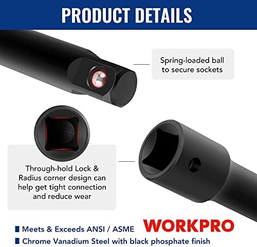 WORKPRO 18-Piece Impact Socket Extension Set, 1/4", 3/8" & 1/2" Drive