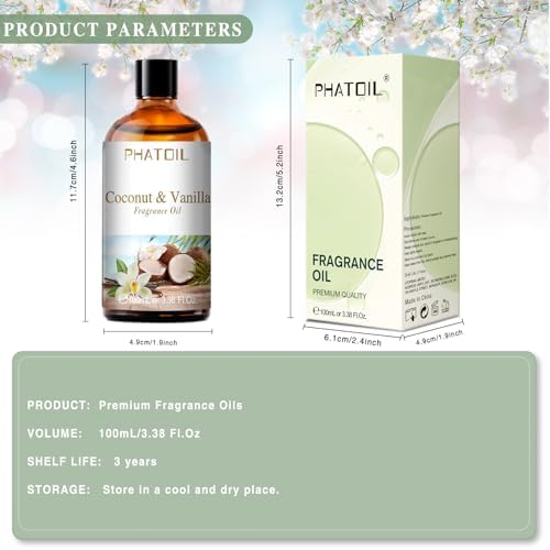 PHATOIL Coconut & Vanilla Fragrance Oil for Diffuser Aromatherapy 3.38FL.OZ