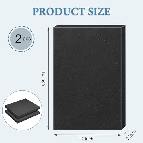 Black Polyurethane Foam Inserts for Cases, 2 Pcs 16 x 12 x 2 Inch, Cuttable Packing Padding for Tool Box, Camera, Crafts and Storage