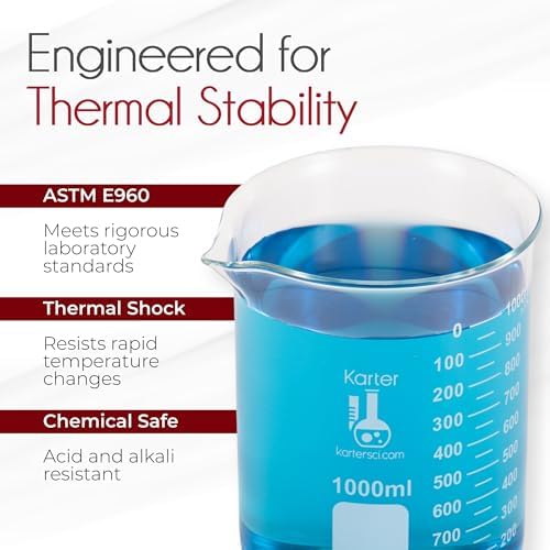 Karter Scientific, 3.3 Boro, Griffin Low Form, Glass Beaker Set - 6 Sizes - 10ml, 50ml, 100ml, 250ml, 500ml, 1000ml