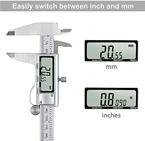 Digital Caliper, Caliper Measuring Tool with Stainless Steel, Electronic Micrometer Caliper with Large LCD Screen, Auto-Off Feature, Inch and Millimeter Conversion (6 Inch/150 mm)