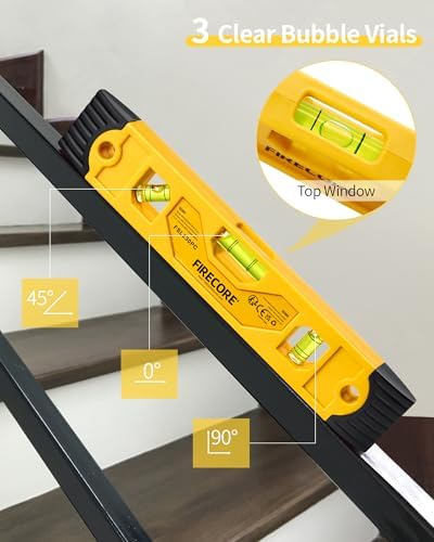Torpedo Level Magnetic, Firecore 9 Inch Shockproof Small Leveler Tool with 3 Bubble Spirit Level 45 90 180 Degree, Construction Levelers for Hanging Pictures Install Shelf Home Renovation