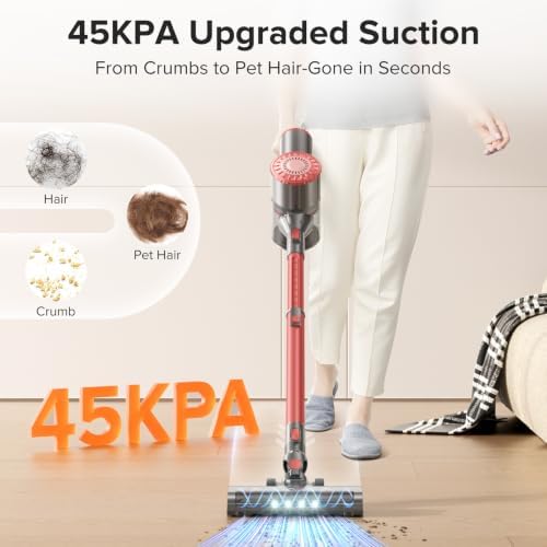 Tipdiy Cordless Vacuum Cleaner with 45KPA 45Mins for Hard Floor & Carpet