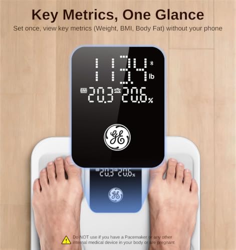 GE Smart Scale for Body Weight, Body Fat, BMI, 3-in-1 LED Display, 11-inch