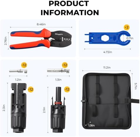 BougeRV Solar Crimper Tool Kit - Crimper, 12 Pairs Connectors, 2 Spanners