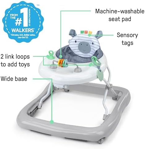 Ingenuity Smooth Strides Activity Baby Walker - Chambray, Developmental Walker, 3 Adjustable Heights, Toys Included, 6M-12M