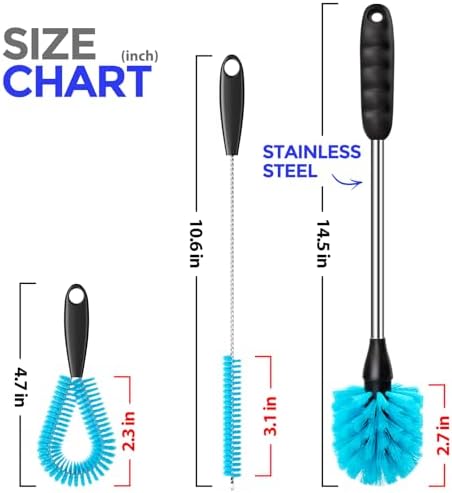 Holikme 4 Pack Bottle Brush 14.5" Long Handle Stainless Steel Brush,Blue