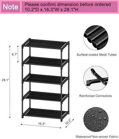 Autonomier 5-Tier Extra Small Shoe Rack (16.3" Wide), Narrow Space-Saving
