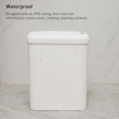 EKO Automatic Bathroom Trash Can with Lid, 2.6 Gallon Slim Touchless Garbage Can, Waterproof Motion Sensor Trash Bin for Bathroom, Office, Kitchen, White