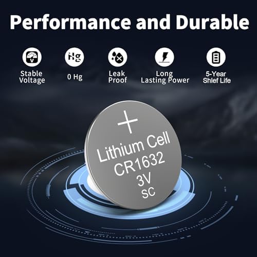 PKCELL CR1632 Battery 5 Pack CR1632 3V Lithium Coin Battery