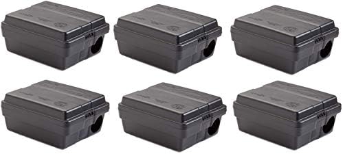 Tomcat Outpost rat bait station, set of 6, lockable tamper-resistant, vertical or horizontal mount, black, 8.5" x 7" x 5"