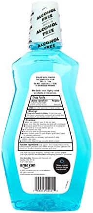 Amazon Basics Fluoride Mouthwash for Adults, Anticavity, Alcohol Free, Bad Breath Control, Strengthens Teeth - Refreshing Mint Flavor, 1 Liter