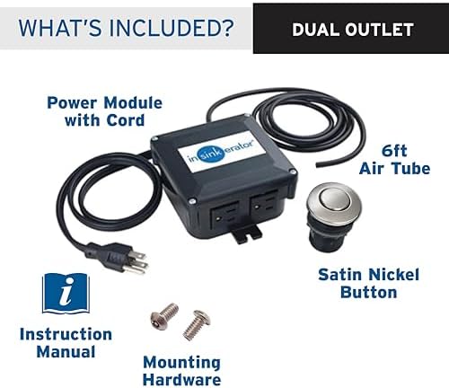 InSinkErator Garbage Disposal Air Switch Kit, Dual Outlet Sink Top Switch Button for All InSinkErator Food Waste Disposer Models, Satin Nickel STS-OOSN