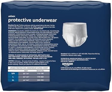 Amazon Basics Unisex Adult Incontinence Protective Underwear, Overnight Absorbency, Moisture-Wicking, Soft, Latex Free, Large, 14 Count