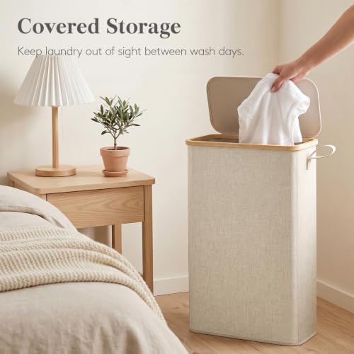 Lifewit 65L Slim Laundry Hamper with Lid and Removable Bag, Beige
