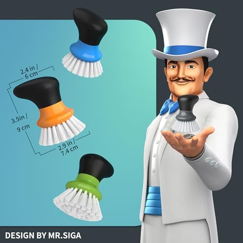 MR.SIGA Dish Scrub Brush, Palm Brush Dish Scrubber, Gray, Pack of 2