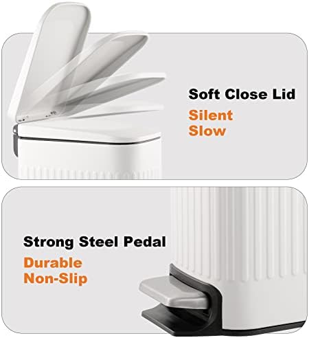 TrashAid Slim Bathroom Trash Can with Lid Soft Close & Pedal, 1.6Gal, White
