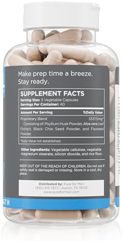 Pure for Men Stay Ready Fiber Supplement Psyllium Husk (120 XL Capsules)