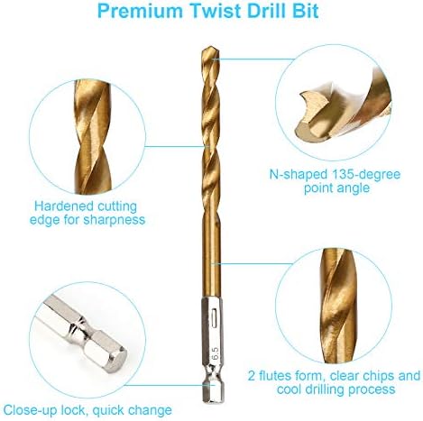 19 Pcs HSS Titanium Twist Drill Bit Set - 1/16"-1/4" Hex Shank Quick Change