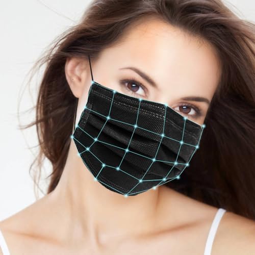 100Pcs Black Disposable Face Mask,3 Ply Masks with Soft Ear loops