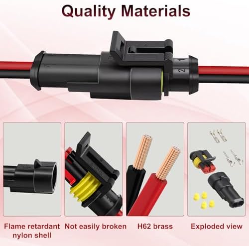 BFXM 10Pcs Car Waterproof Electrical Connector, 16 AWG 2 Pin Connector