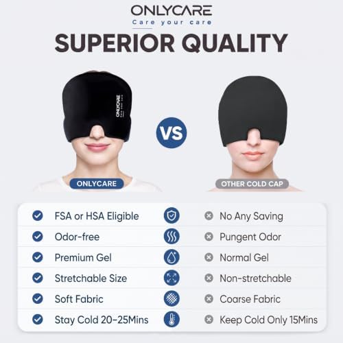 ONLYCARE Migraine Relief Cap, Headache Relief Cold Cap with Odorless Gel