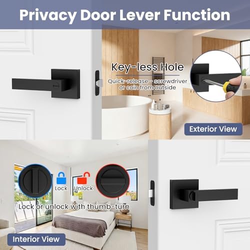 Estmoon 5 Pack Matte Black Door Handles Interior Door Knobs