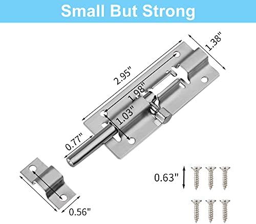 FATLODA 2 Pack Barrel Bolt Latch, 3 Inch Stainless Steel Slide Latch Lock