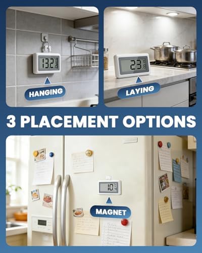 Refrigerator Thermometer Digital, Fridge Freezer Thermometer with Large LCD Display, Magnetic Freezer Temperature Gauge with ℃/℉ Switch for Kitchen, Home, Room