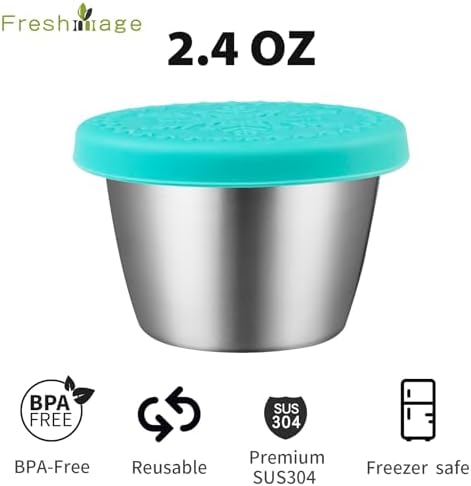 Freshmage 6-Pack 2.4oz Stainless Steel Dressing Container with Silicone Lid