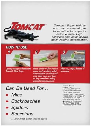 Tomcat Super Hold Glue Traps Mouse Size for Mice, Cockroaches, Spiders, and Scorpions, Ready-To-Use, 4 Traps