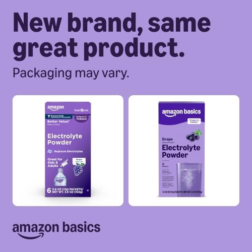 Amazon Basics Electrolyte Powder Packets for Rehydration for Kids & Adults, Grape Flavor, 6 Count (Pack of 1) (Previously Amazon Basic Care)