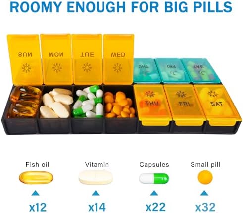 Mossime XL Pill Organizer 2 Times a Day, 7 Day Am Pm Weekly Pill Box